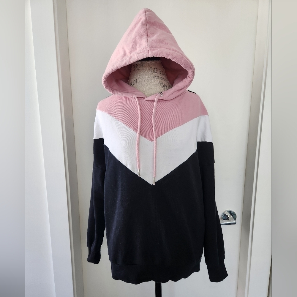 Pink Black Colorblock Hoodie - Picture 2 of 9
